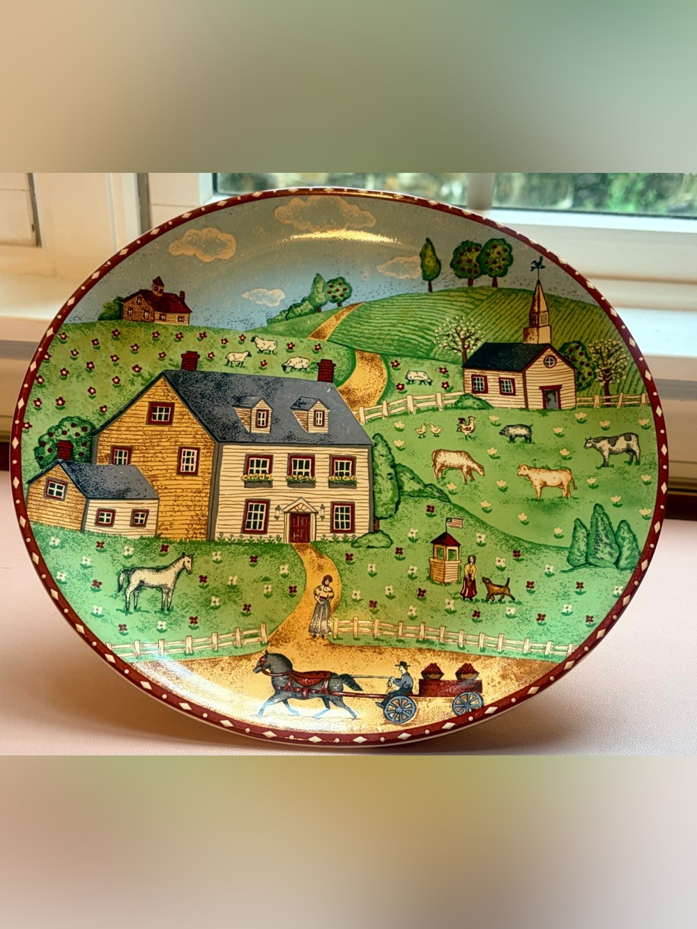 Sango Green Acres Oval Plate 11” Farm Scene Country Cottage core #4873‑20